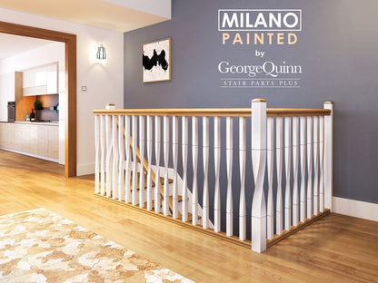 Milano newel post - installed with twist spindles