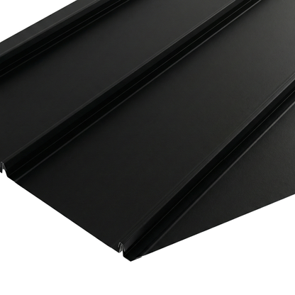 Standing seam steel wall and roof cladding - black