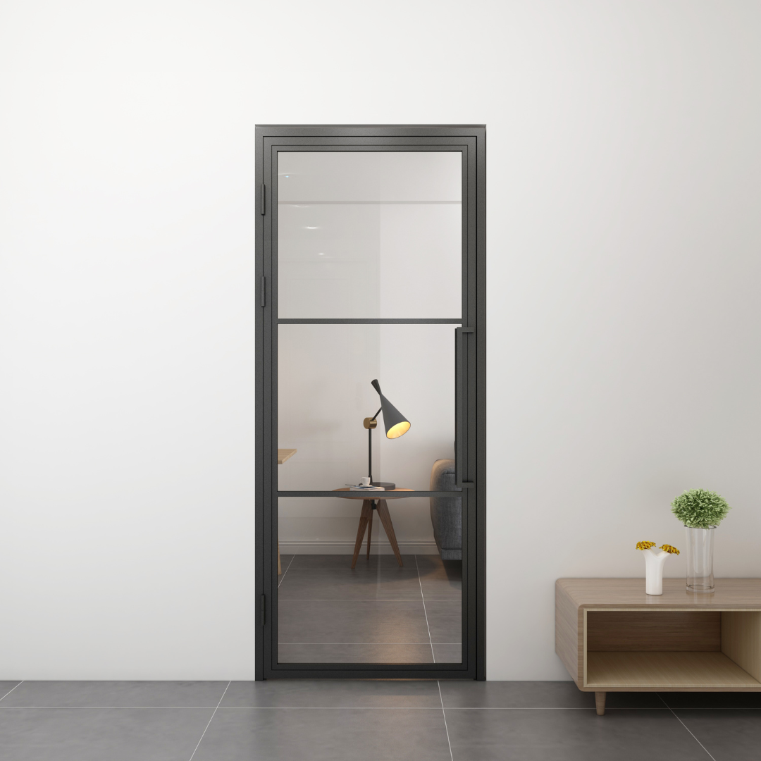 Steel Black Modern Internal Glass Door 3 Panel Glass