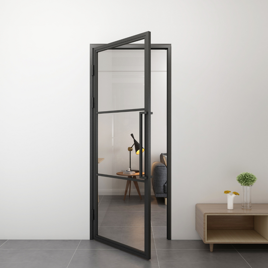 Steel Black Modern Internal Glass Door 3 Panel Glass