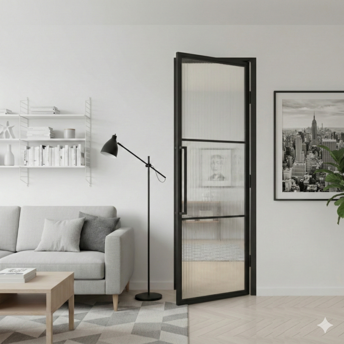Steel Black Crittal Style Modern Internal Reeded Glass Door Lisbon