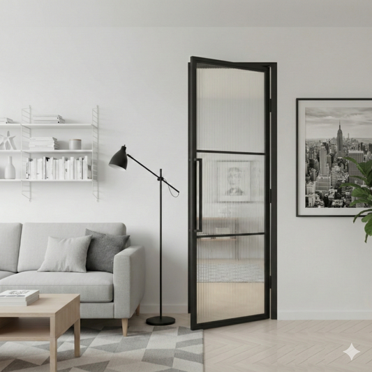 Steel Black Crittal Style Modern Internal Reeded Glass Door Lisbon