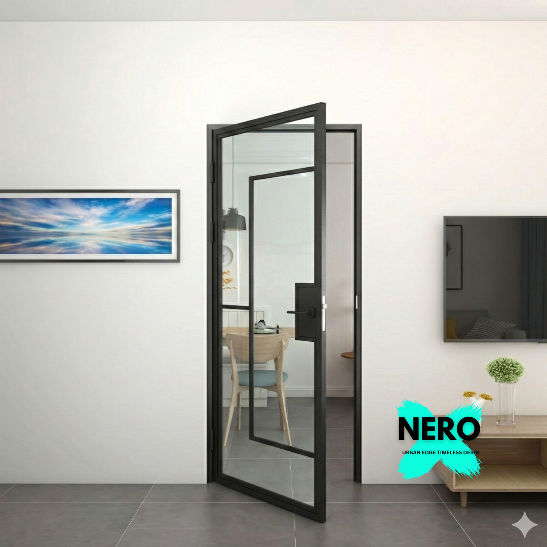 Steel Black Modern Internal Clear Glass Door Barcelona