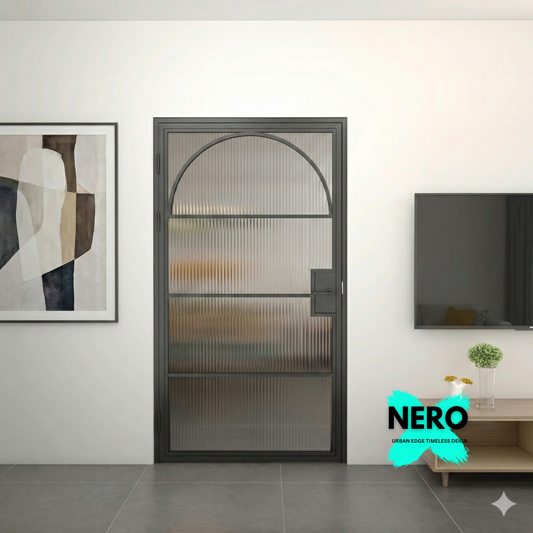 Steel Black Modern Internal Clear Glass Door Paris Arched Top