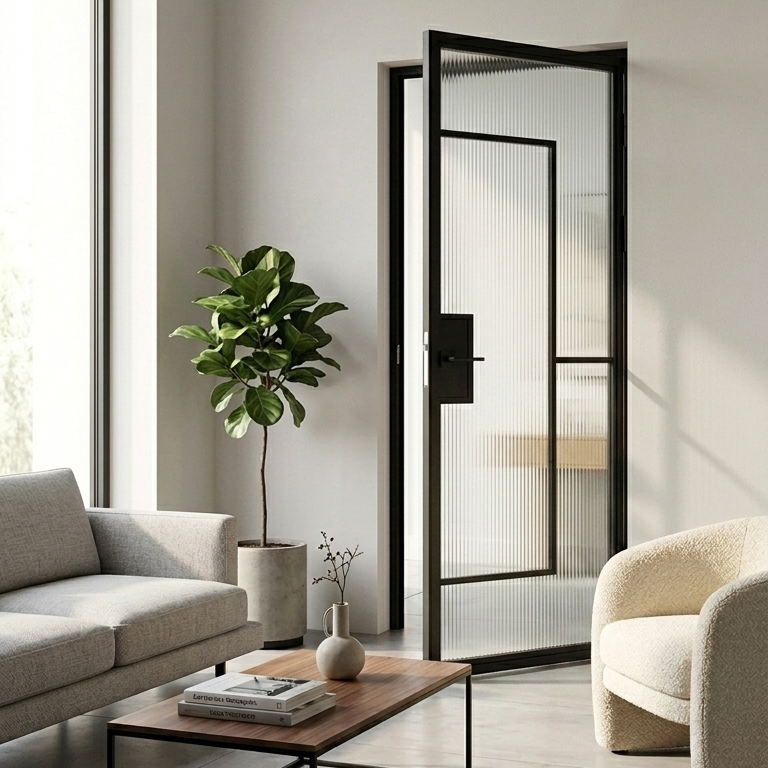 Steel Black Modern Internal Clear Reeded Door Barcelona