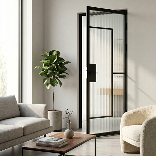 Steel Black Modern Internal Clear Reeded Door Barcelona