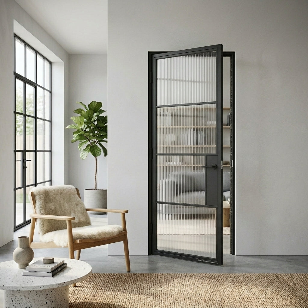 Steel Black Modern Internal Reeded Glass Door Hamburg Crittall-doors 