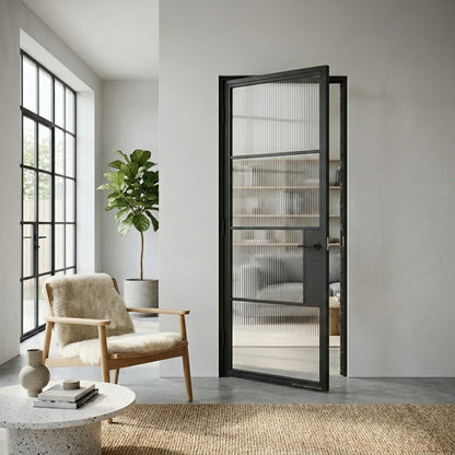 Steel Black Modern Internal Reeded Glass Door Hamburg Crittall-doors 