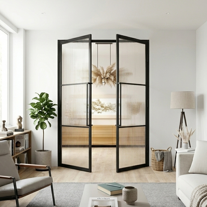Steel Black Modern Internal Reeded Glass Door Lisbon Double Door