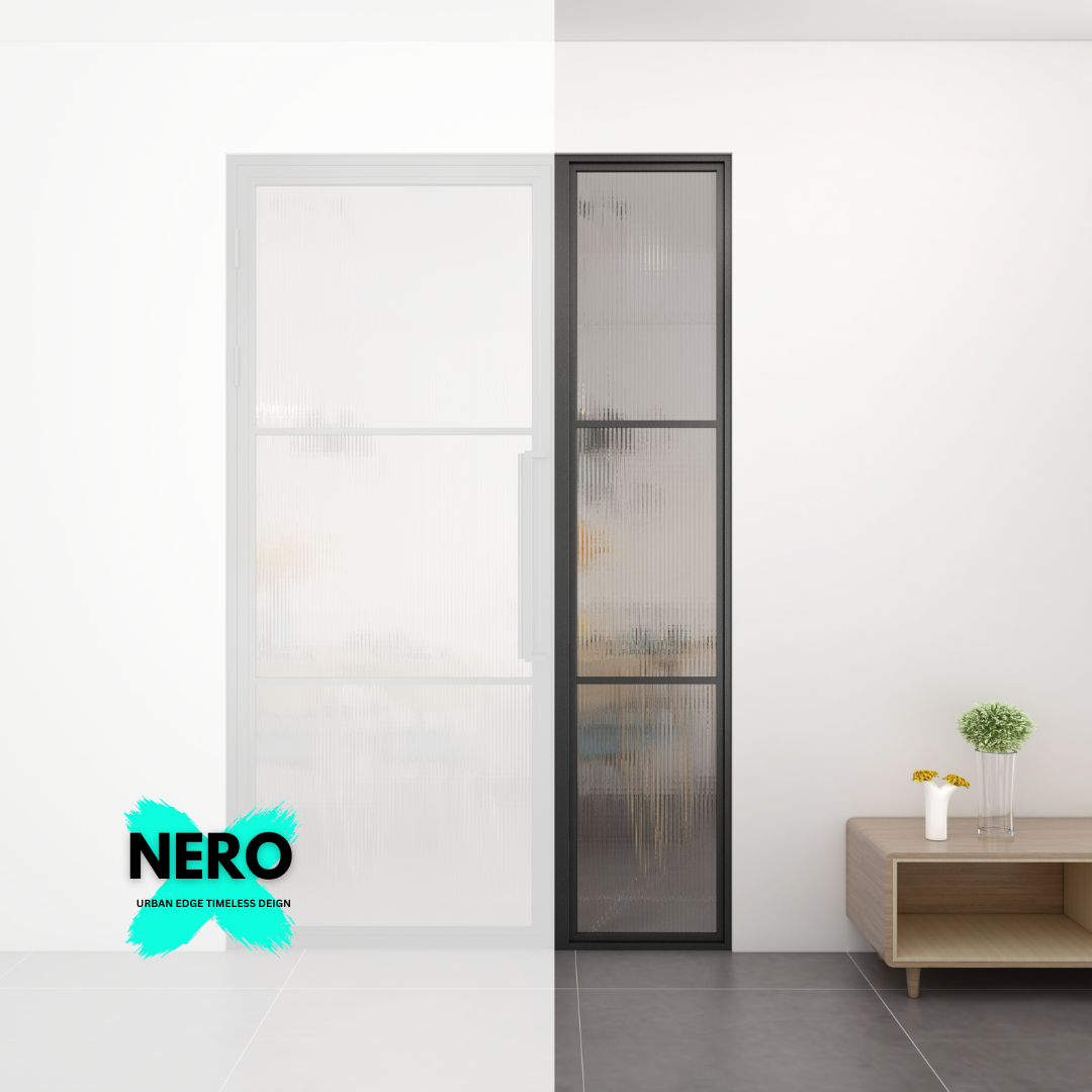 Steel Black Modern Internal Reeded Glass Door Lisbon Side Panel Only