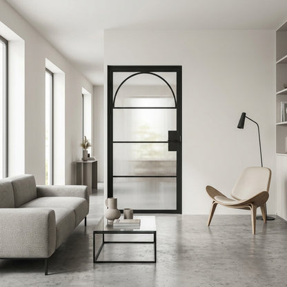 Steel Black Modern Internal Reeded Glass Door Paris Arched Top Single Door Crittial