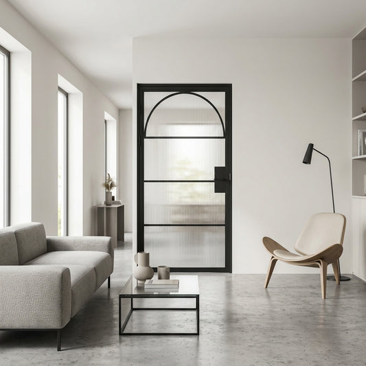 Steel Black Modern Internal Reeded Glass Door Paris Arched Top Single Door Crittial