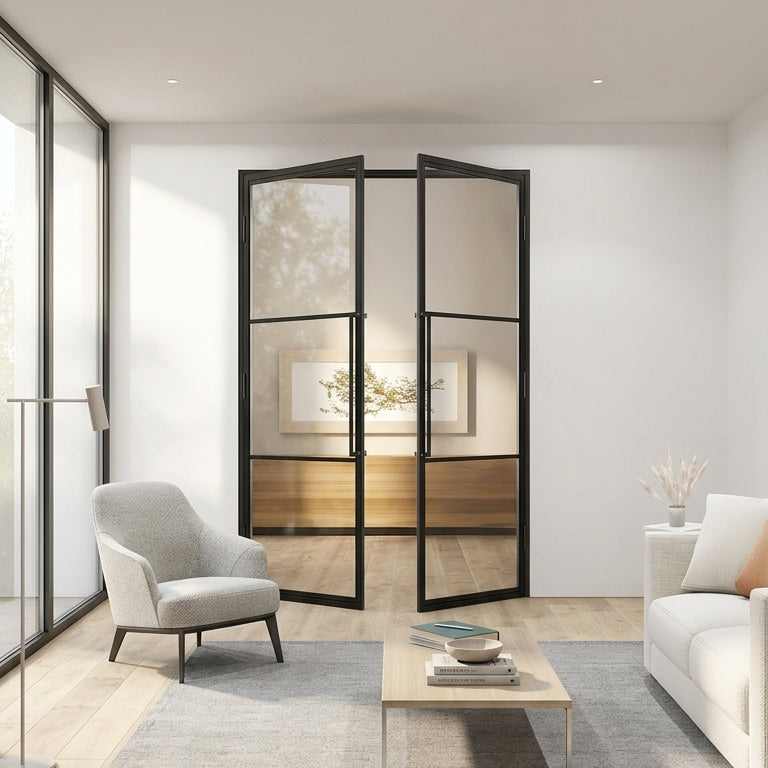 Steel Black Urban Style Modern Internal Glass Door Lisbon Double Door