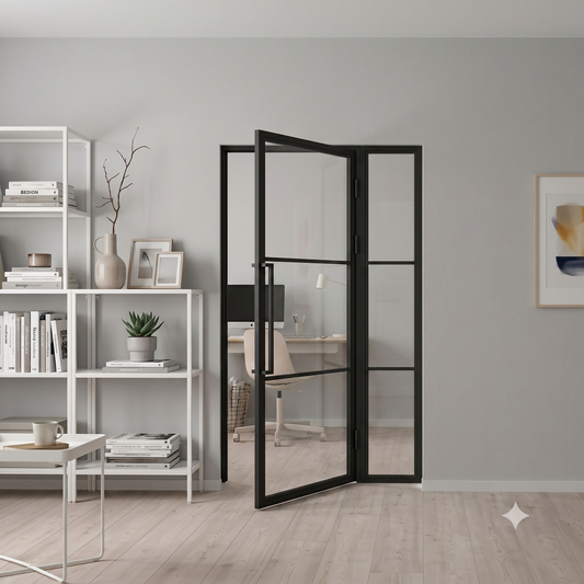 Steel Black Urban Style Modern Internal Glass Door Lisbon With Side Panel