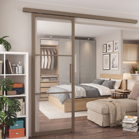 Steel Bronze Modern Internal Clear Glass Sliding Door Vienna - 3 Panel