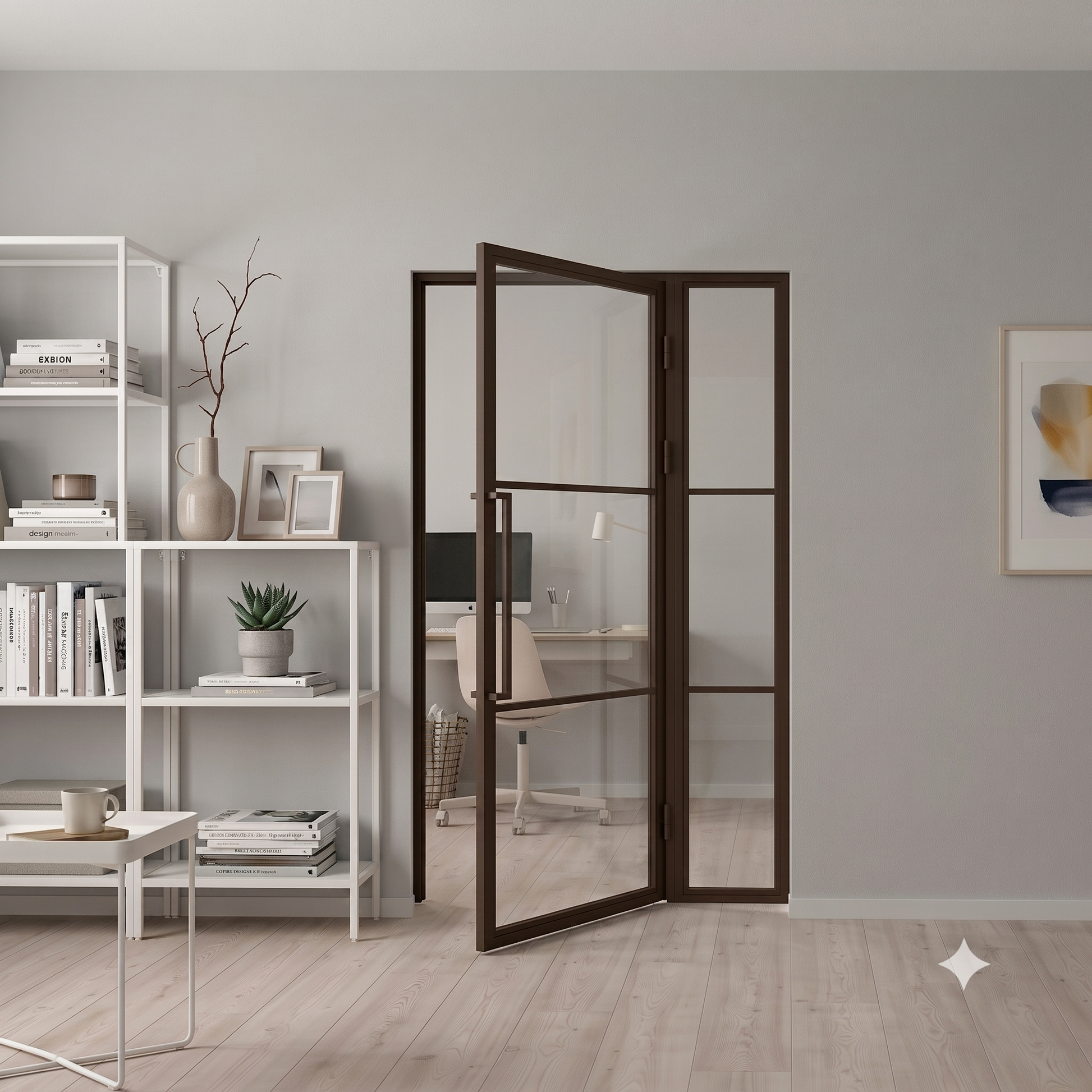 Steel Bronze Urban Style Modern Internal Glass Door Lisbon with Clear Glass Side Panel