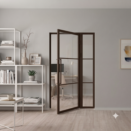 Steel Bronze Urban Style Modern Internal Glass Door Lisbon with Clear Glass Side Panel