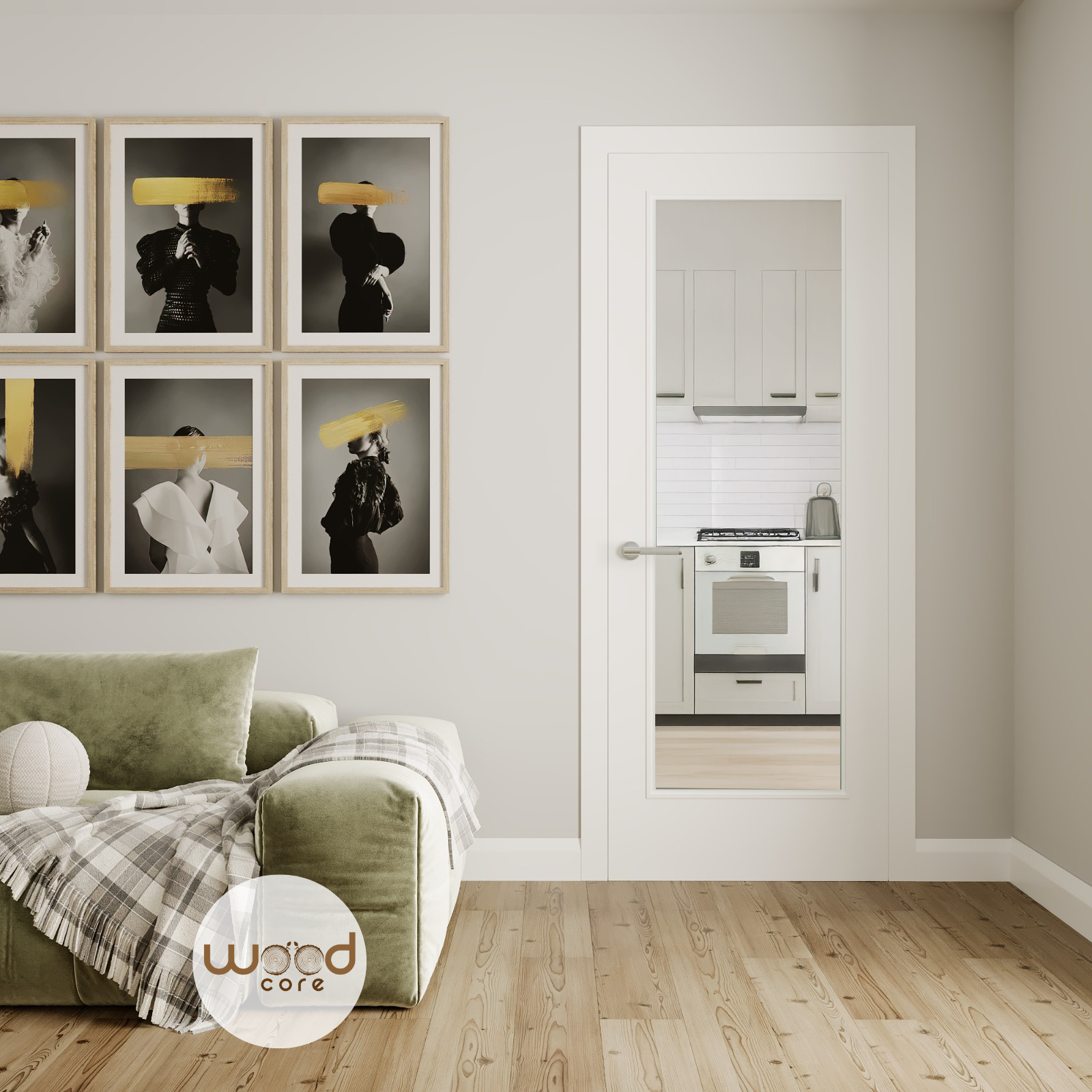 Stepped Moulding White Primed Internal Wooden Door WC21GC Clear Glass