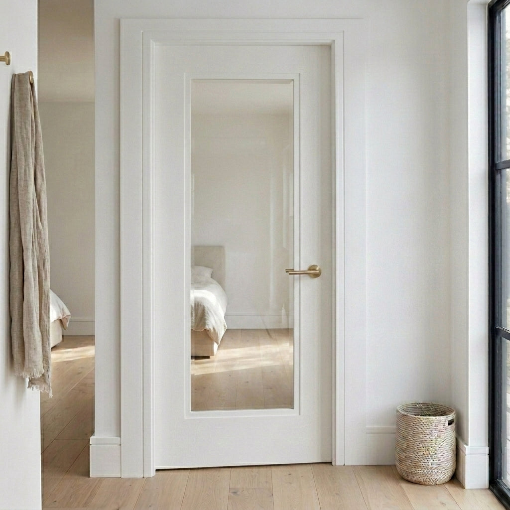 Stepped Moulding White Primed Internal Wooden Door WC21GC Clear Glass Lifeastyle
