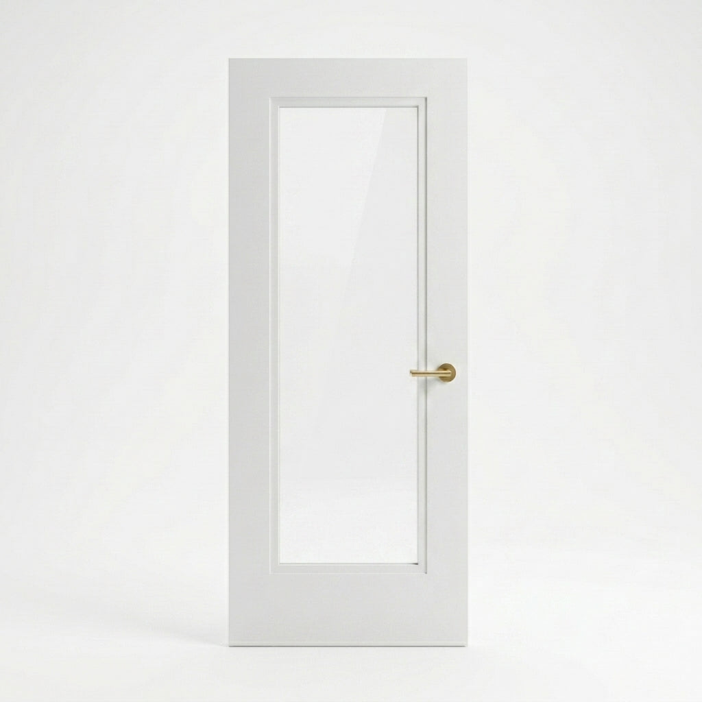 Stepped Moulding White Primed Internal Wooden Door WC21GC Clear Glass White Backround
