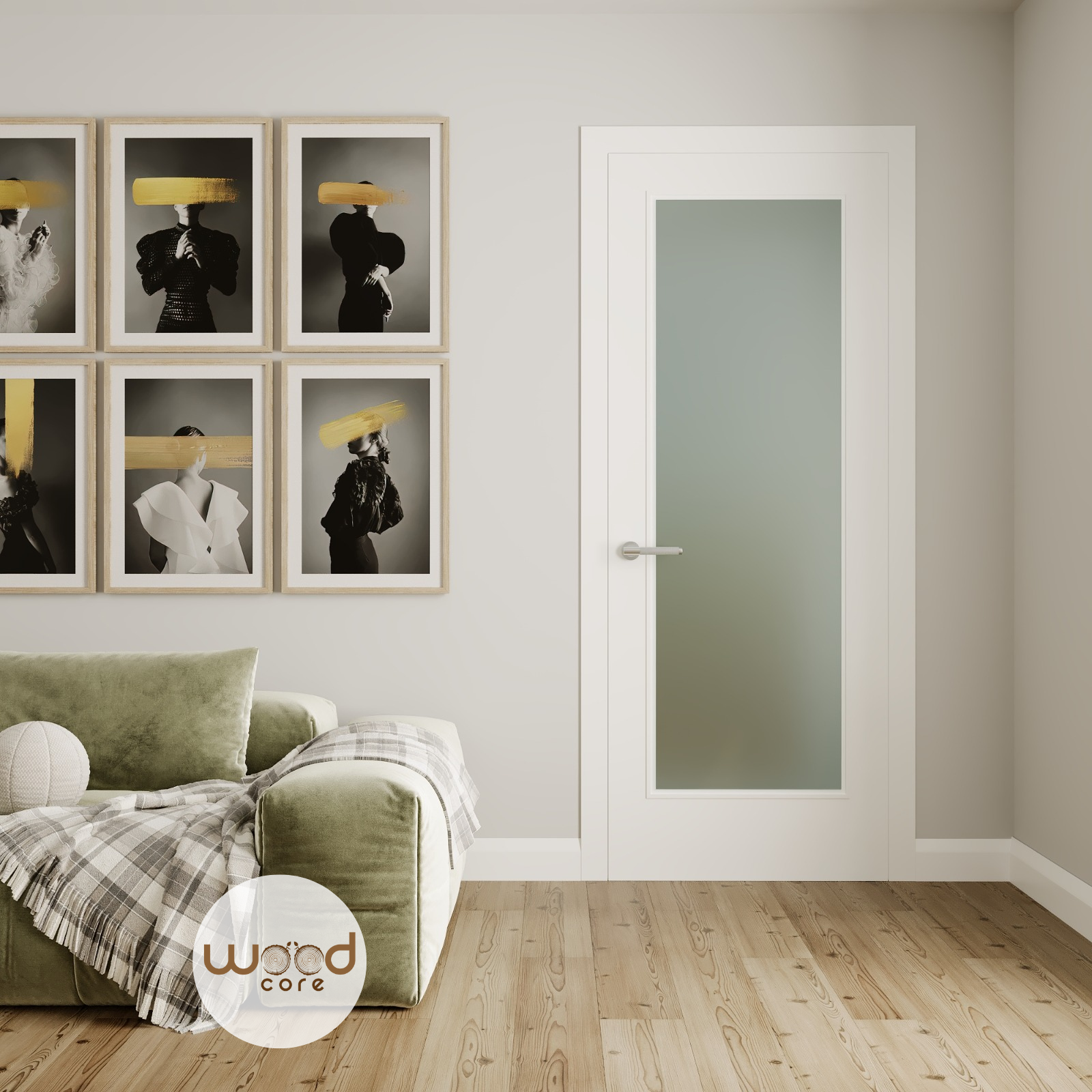 Stepped Moulding White Primed Internal Wooden Door WC21GF Frosted Glass