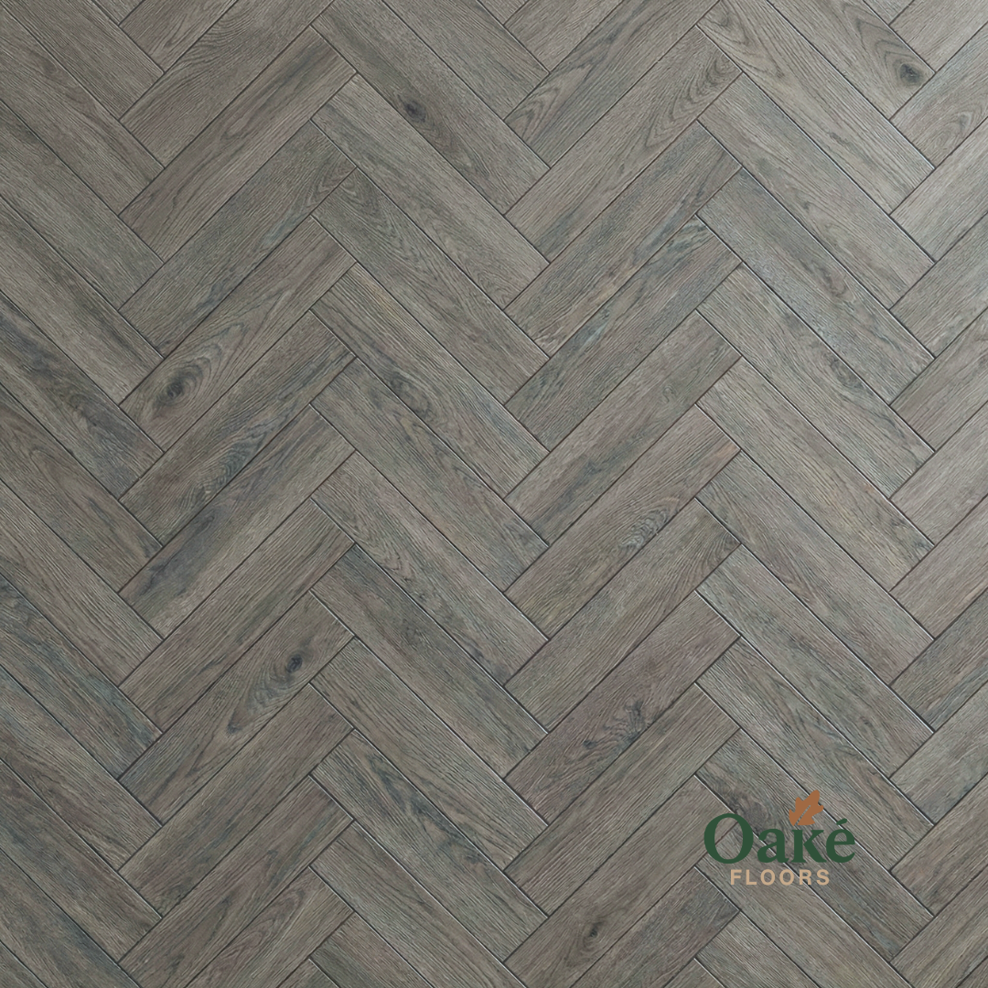 Stone Grey Oak SPC herringbone flooring - detail