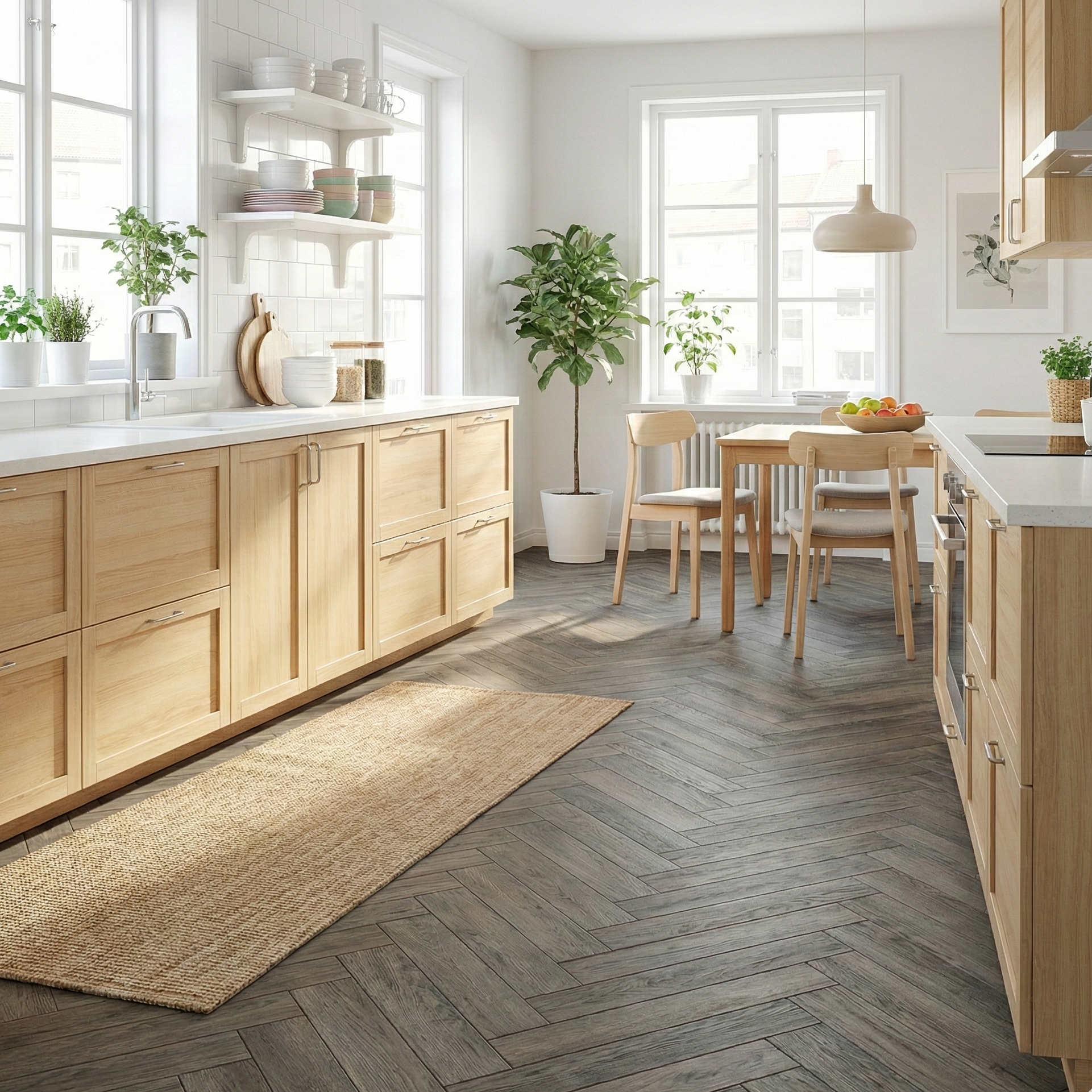 Stone Grey Oak SPC herringbone flooring - lifestyle