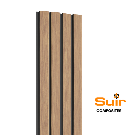 Composite Slatted Cladding Oak Black Inlet