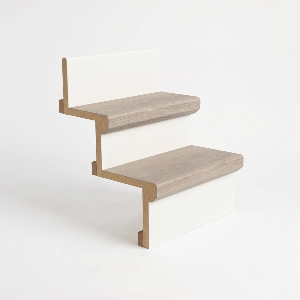 Staircase with white stair risers and Sydney Oak laminate stair cladding steps