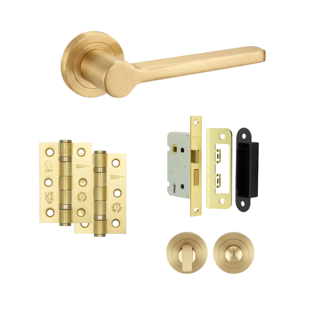 Vienna Satin Brass Door Handle Bathroom Set