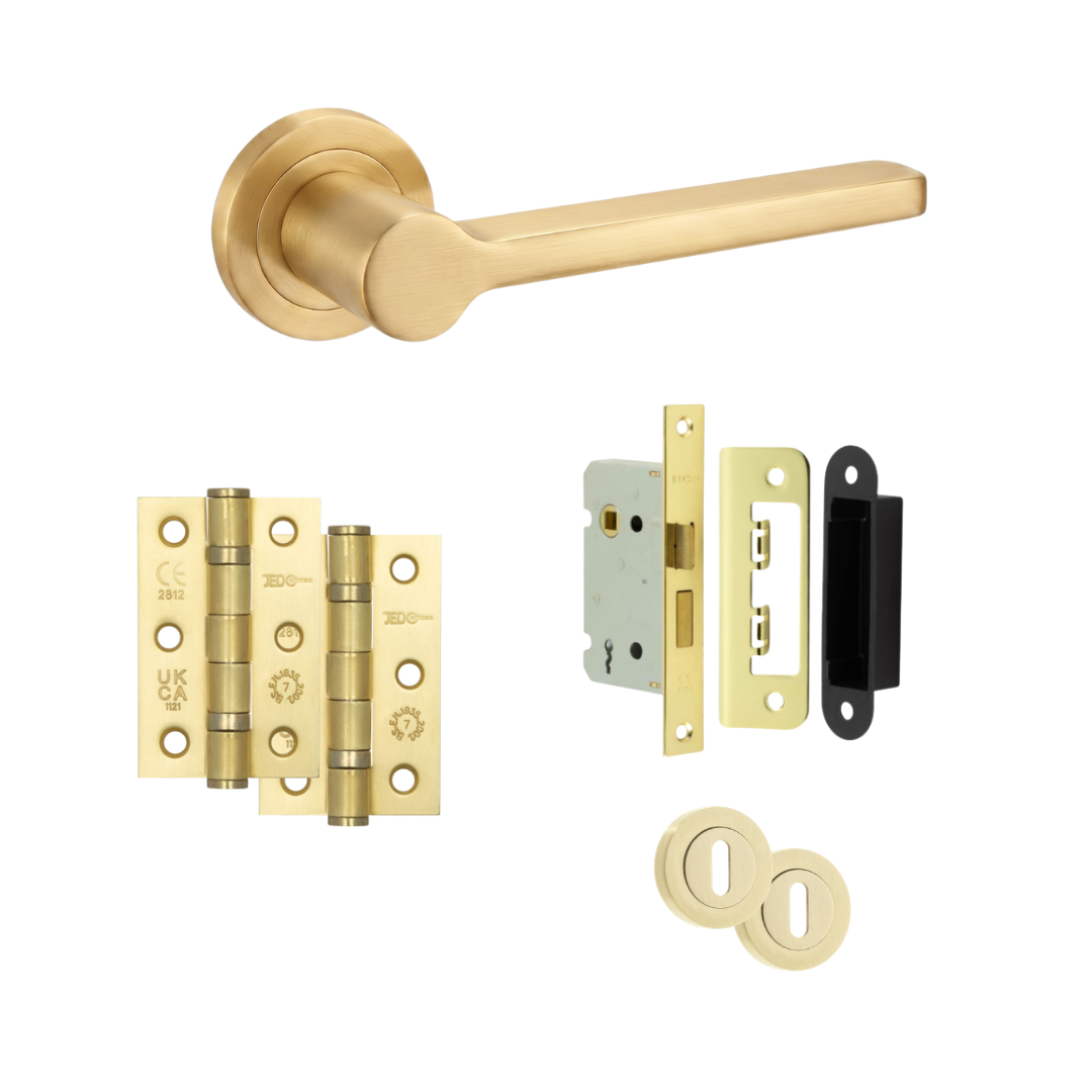 Vienna Satin Brass Door Handle Lock Set
