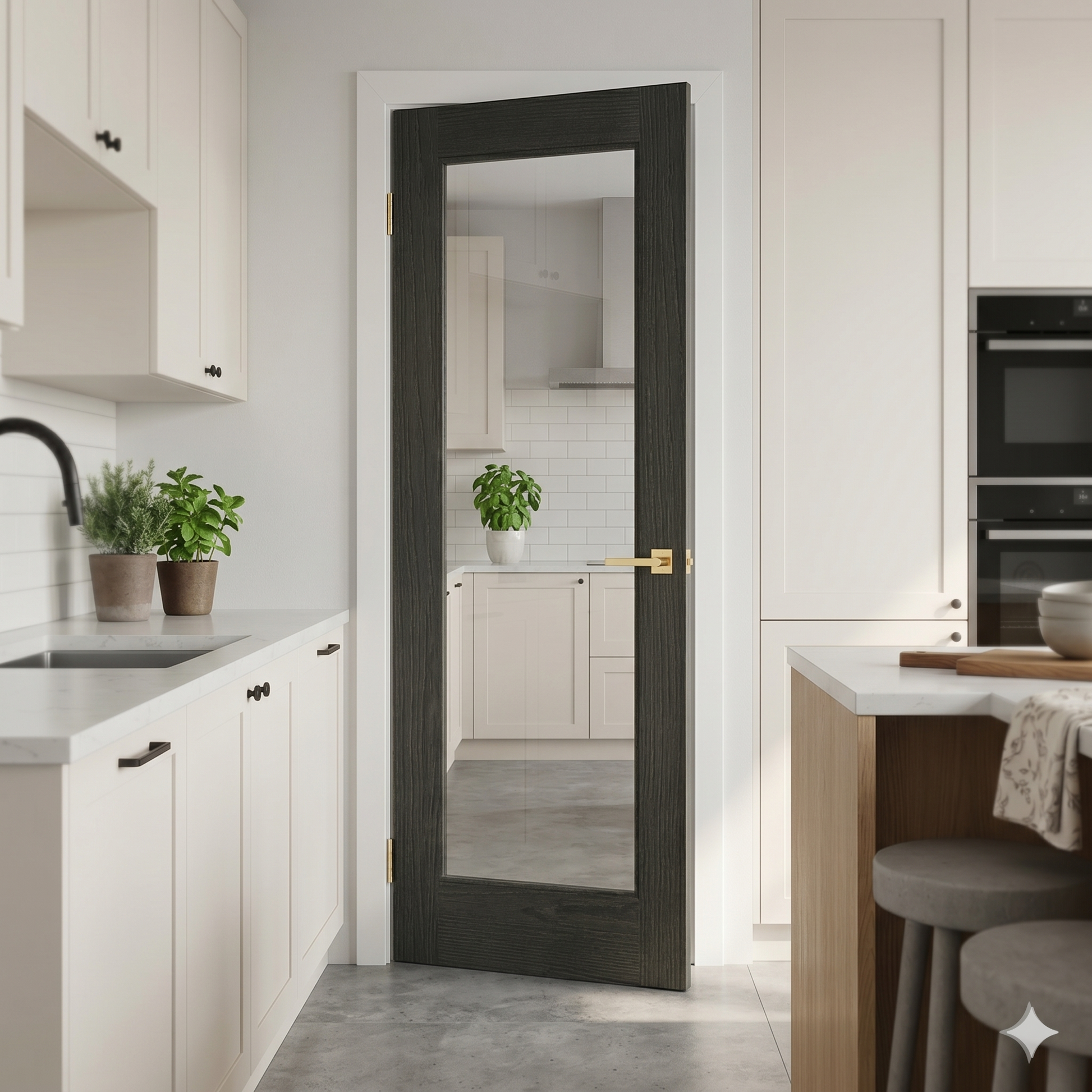 WC15GC Clear Glass Black Brushed Oak Internal Door