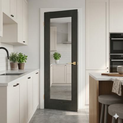 WC15GC Clear Glass Black Brushed Oak Internal Door
