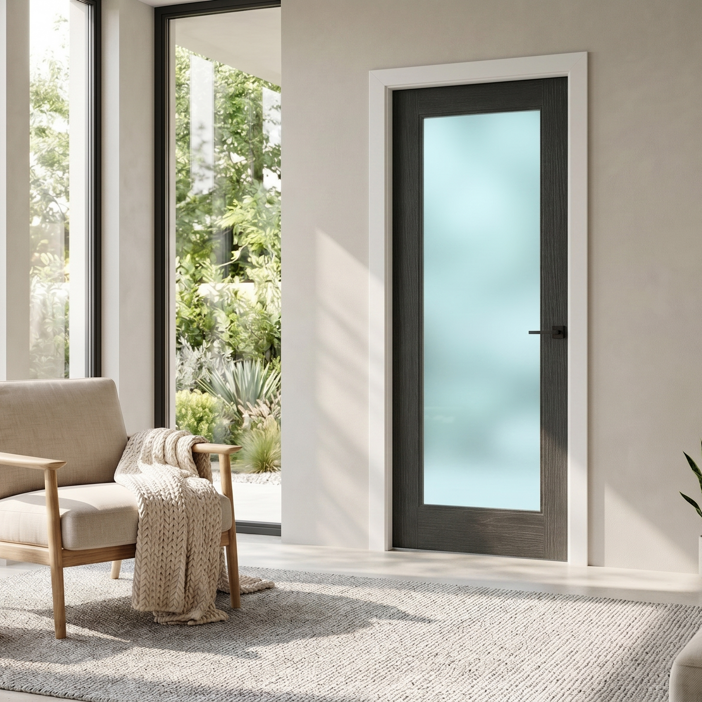 WC15GF Frosted Glass Black Brushed Oak Internal Door New