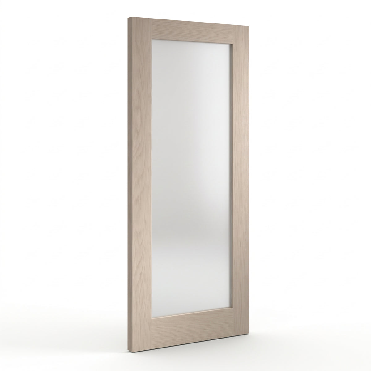 WC15GF shaker style whitewashed oak internal door with frosted glass panel