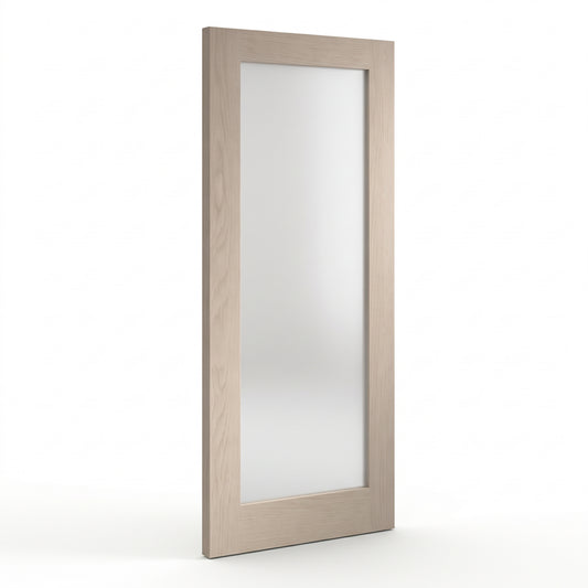 WC15GF shaker style whitewashed oak internal door with frosted glass panel