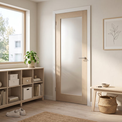WC15GF frosted glass shaker style whitewashed oak internal door