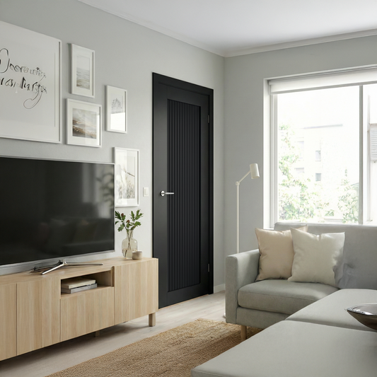 WC15SR black Shaker internal door, fluted, lifestyle