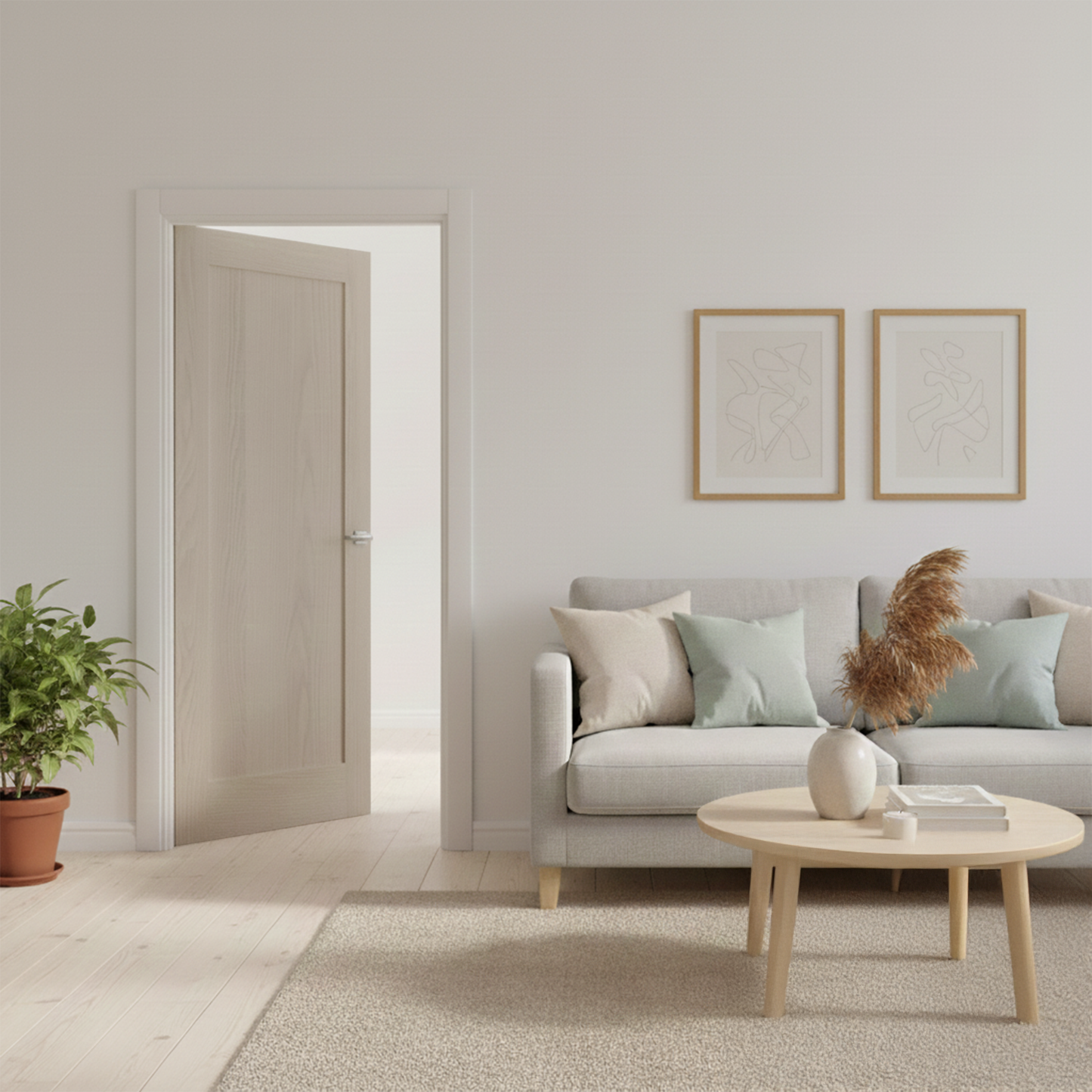 WC15 Shaker style whitewashed oak internal door - lifestyle photo