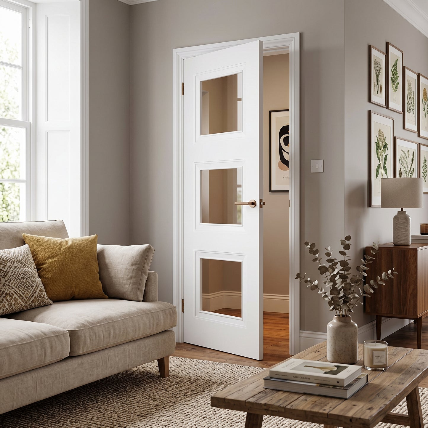 WC16GC 3 Panel Victorian Style Clear Glass White Internal Door
