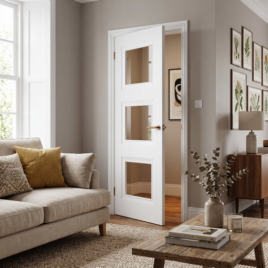 WC16GC 3 Panel Victorian Style Clear Glass White Internal Door