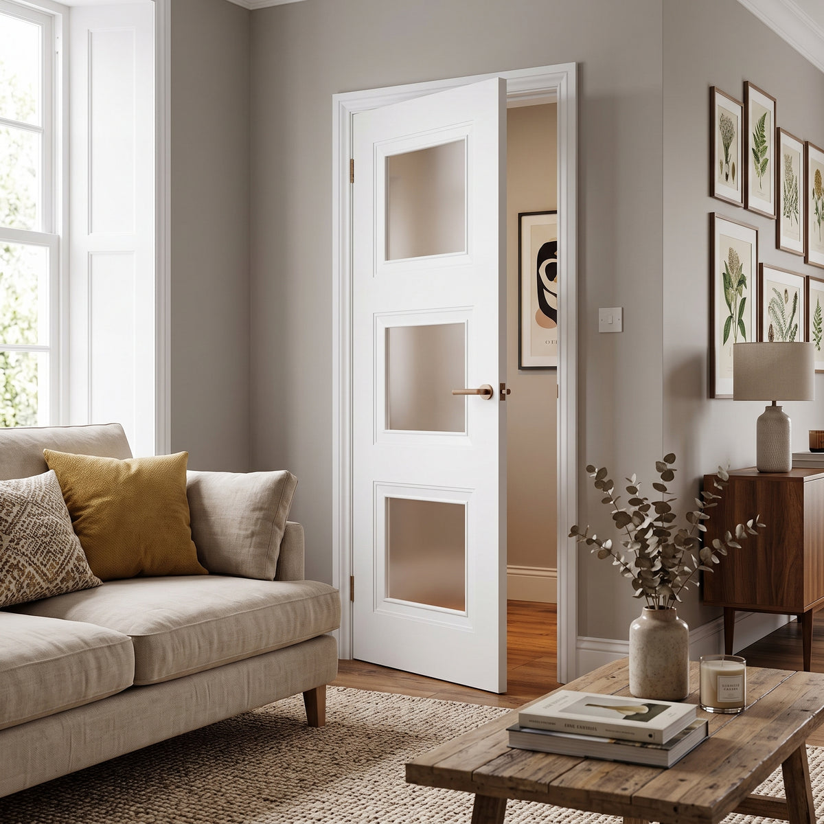 WC16GF 3 Panel Victorian Style Frosted Glass White Internal Door