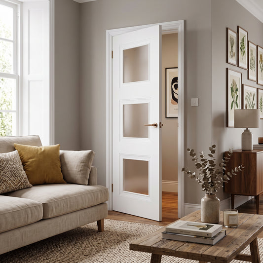 WC16GF 3 Panel Victorian Style Frosted Glass White Internal Door