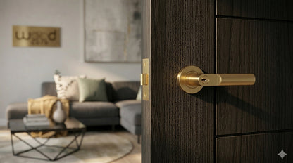 WC19 modern style black brushed oak internal door, lifestyle interior shot