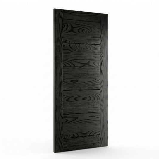 WC19 modern style black brushed oak internal door on white background