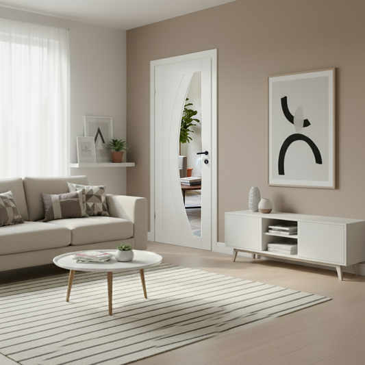 White Primed Internal Door WC2GC Clear Glass Door
