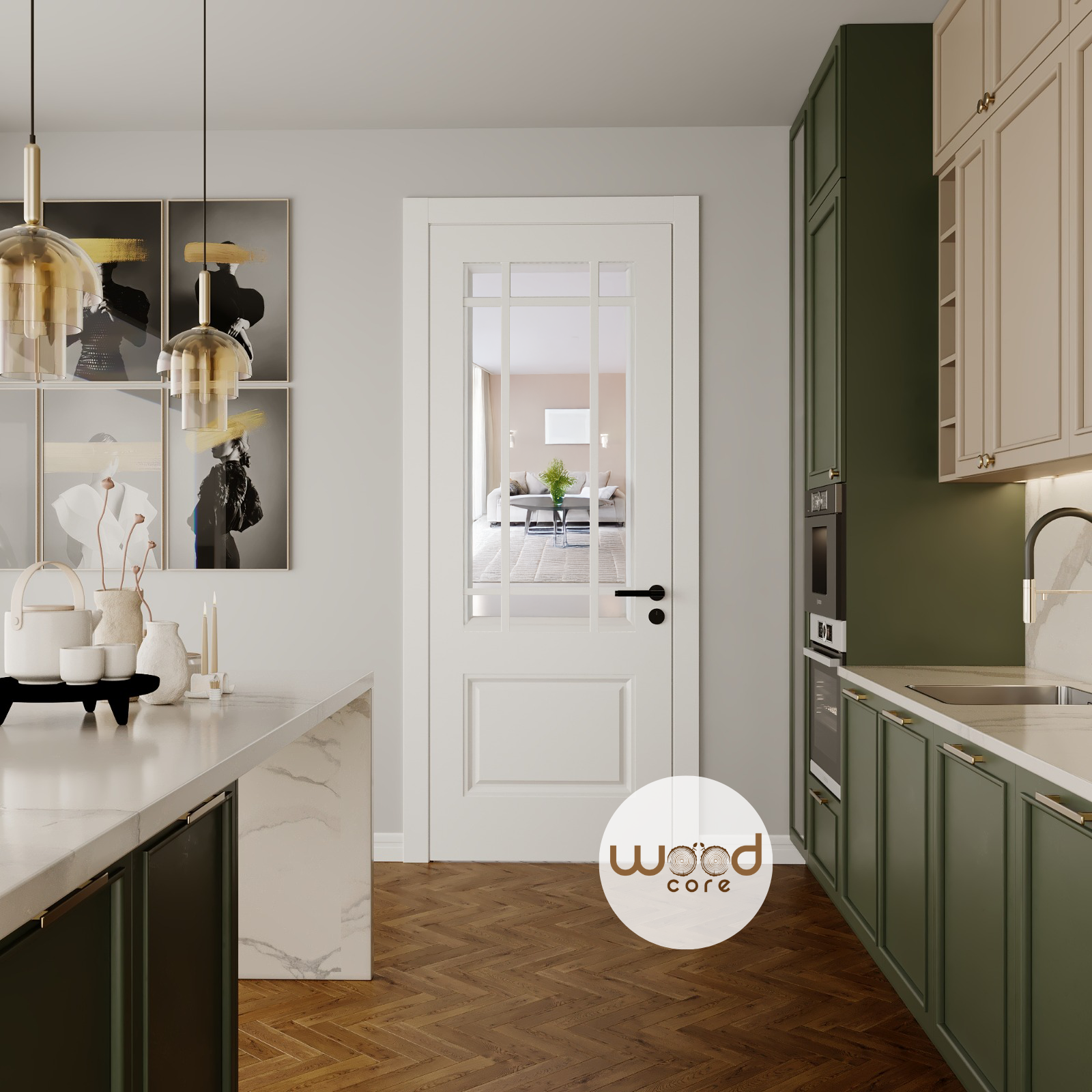 WC33GCB 9 Panel Glass White Internal Door