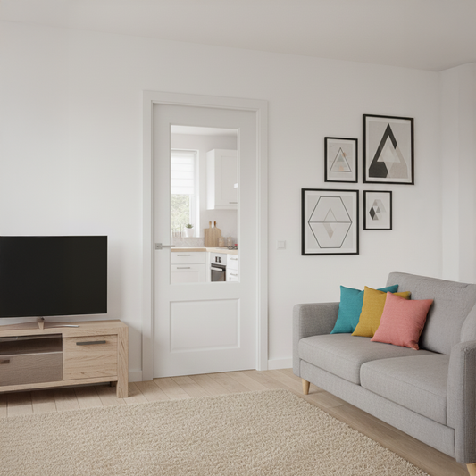 WC33GC Clear Glass 2 Panel White Internal Door