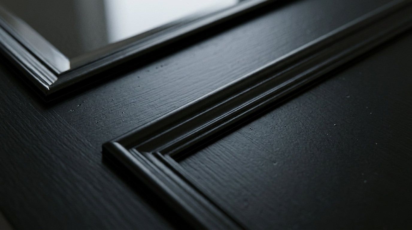 Close up View Of Victorian Style Black Glass Door