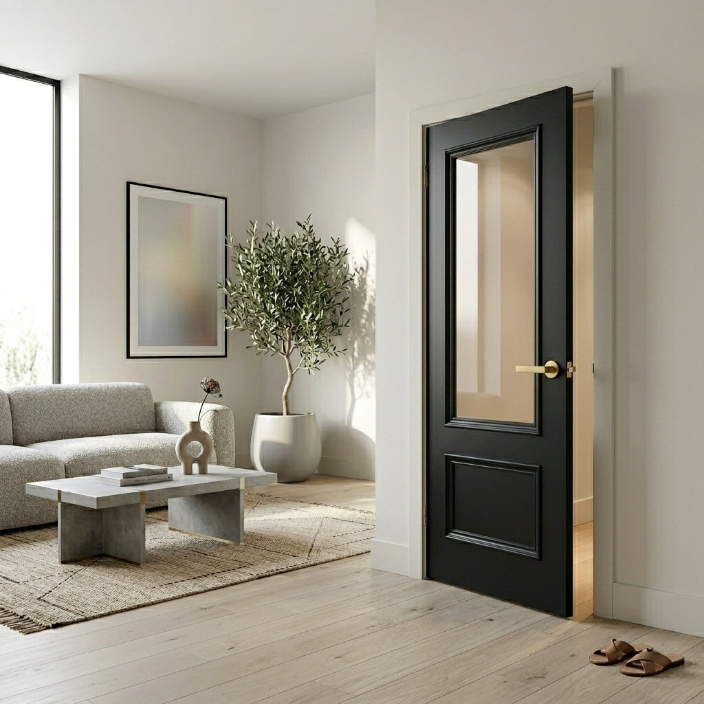 WC35GC Clear Glass Black Internal Door Victorian Style 2 Panel Door